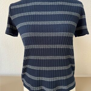 Vince Navy and White Striped Ribbed Top